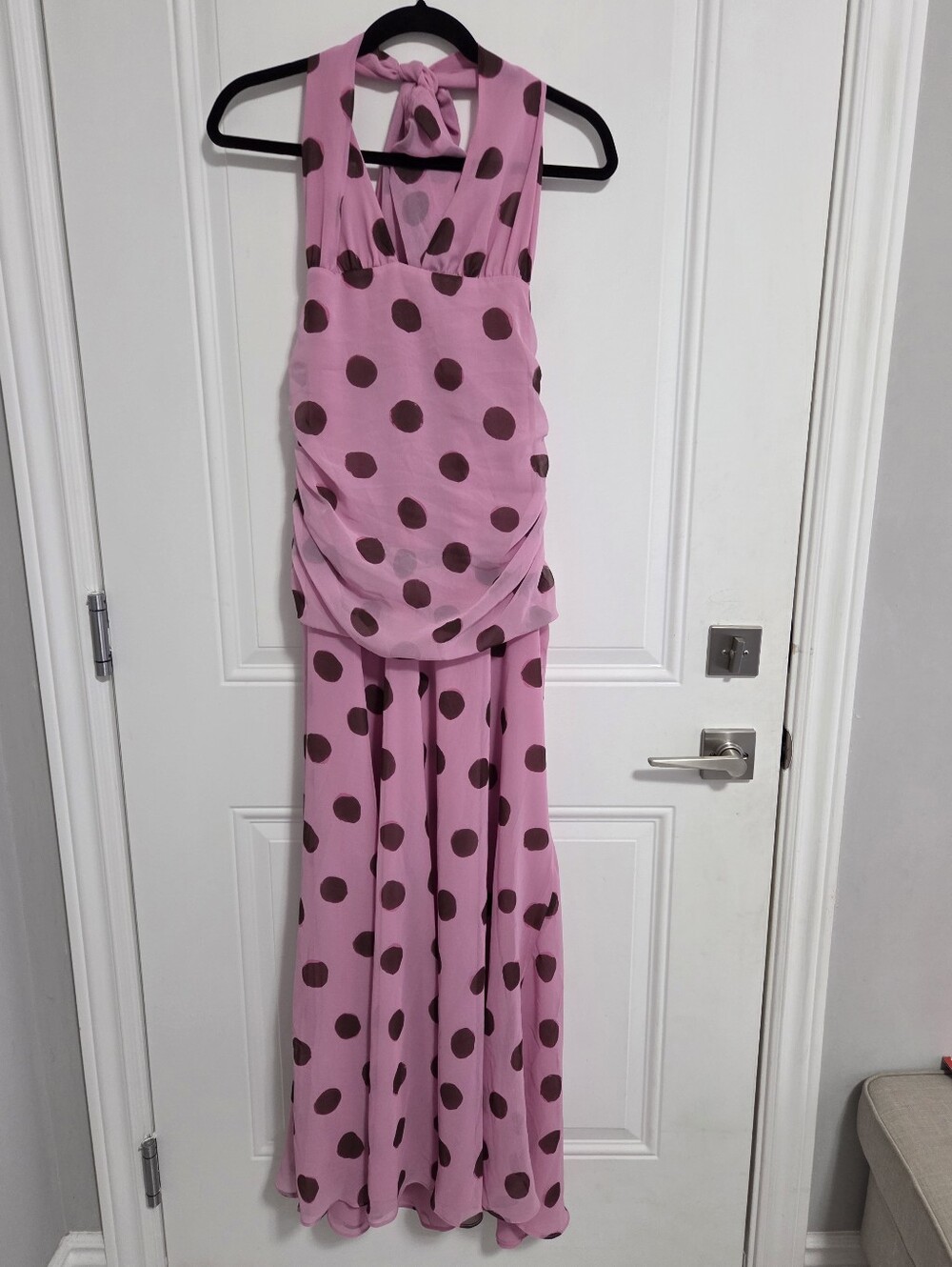 NWT - Zara Women's Halter Ruched Polka Dot Maxi Dress - Size L